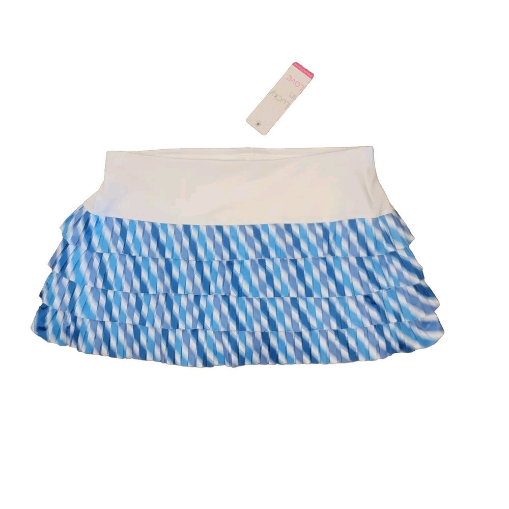 LUCKY IN LOVE Women's Lg Pleated Athletic Tennis Skort Skirt Pull On Stretch NEW